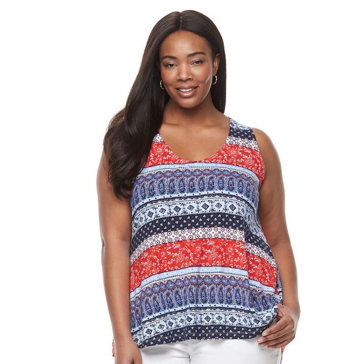 Kate And Sam, Plus Size Print Jersey Swing Tank, Women's, Size: 2xl, Med Red