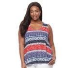 Kate And Sam, Plus Size Print Jersey Swing Tank, Women's, Size: 2xl, Med Red