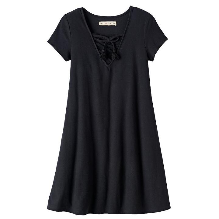 Girls 7-16 Four Threads Faux Lace-up Swing Dress, Girl's, Size: 8, Black