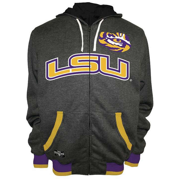 Men's Franchise Club Lsu Tigers Power Play Reversible Hooded Jacket, Size: Xl, Grey