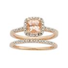 14k Rose Gold Morganite & 1/8 Carat T.w. Diamond Halo Engagement Ring Set, Women's, Pink