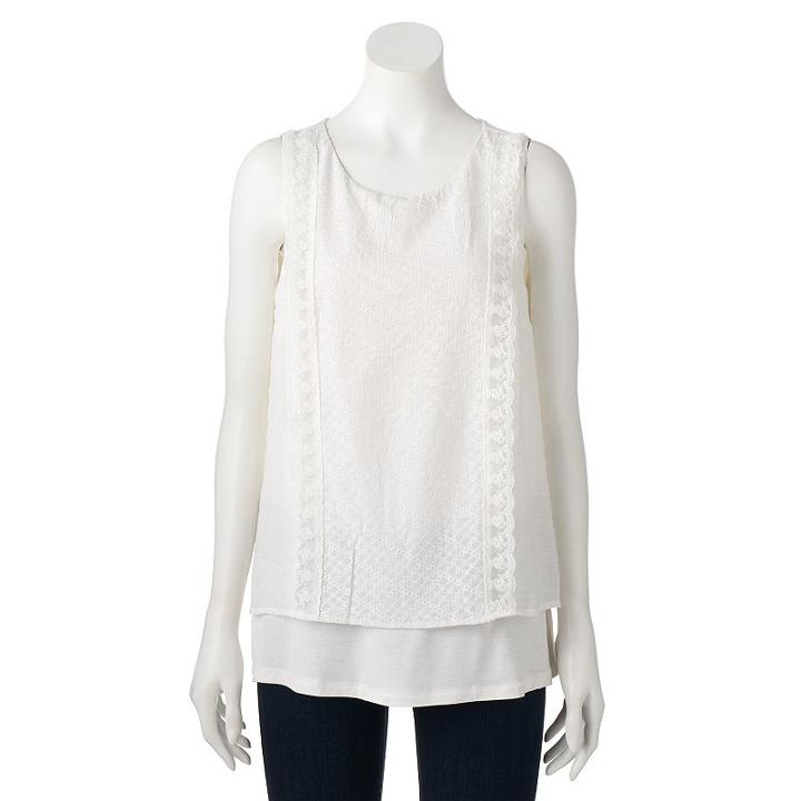 Women's Ab Studio Circle Lace Popover Tank, Size: Medium, White Oth