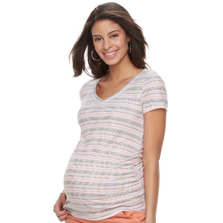 Maternity A:glow Essential Ruched V-neck Tee, Women's, Size: Xl-mat, Med Green