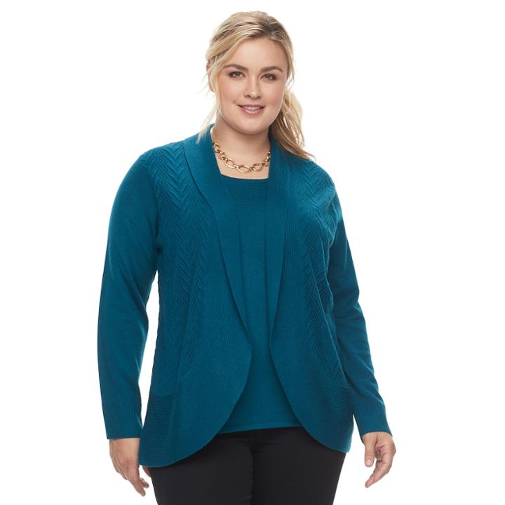 Plus Size Napa Valley Pointelle Stitch 2-fer Sweater, Women's, Size: 2xl, Blue Other