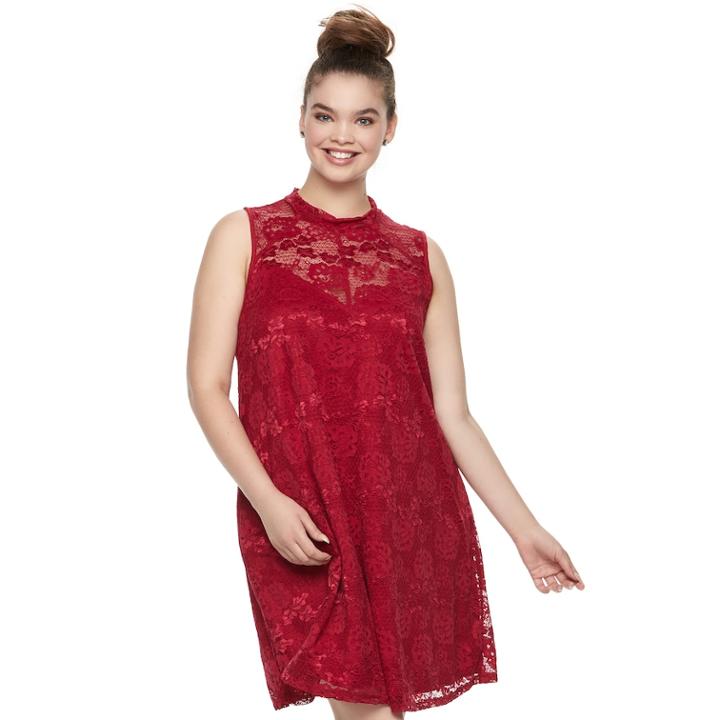 Juniors' Plus Size Liberty Love Lace Mockeck Dress, Teens, Size: 2xl, Red