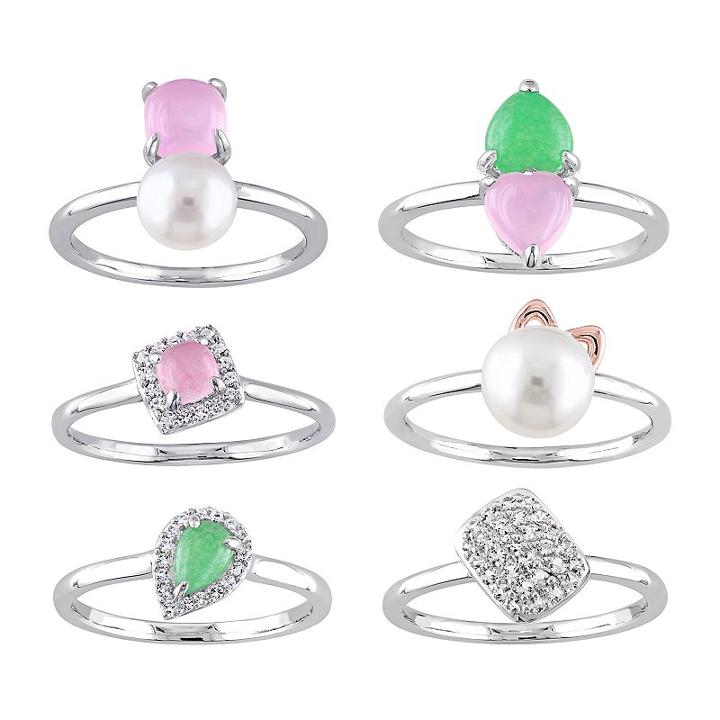 Sterling Silver Gemstone, Freshwater Cultured Pearl & Diamond Accent Ring, Women's, Size: 7, Multicolor
