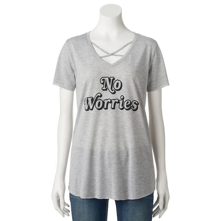 Juniors' No Worries Strappy Graphic Tee, Girl's, Size: Large, Dark Grey