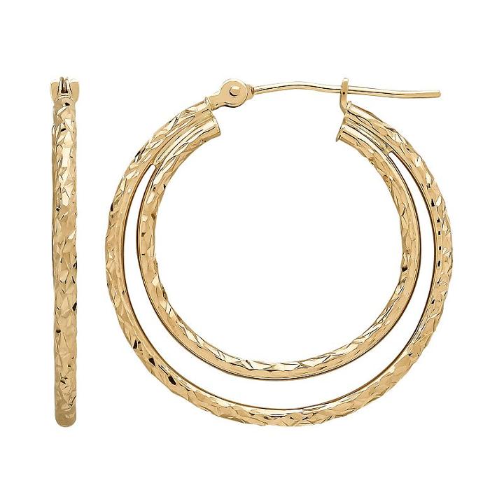 Everlasting Gold 10k Gold Textured Double Hoop Earrings, Women's