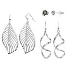 Leaf, Twist & Flower Nickel Free Earring Set, Women's, Silver