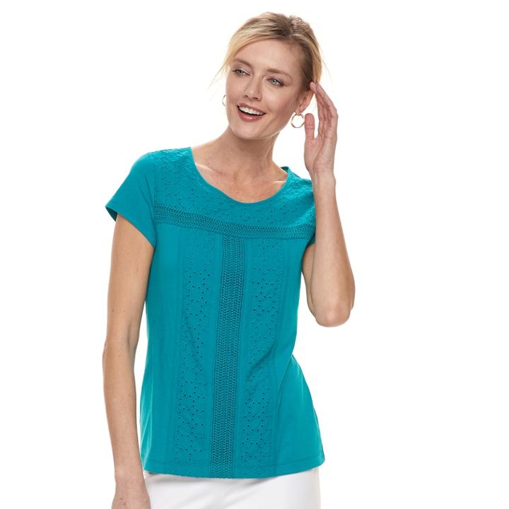 Women's Croft & Barrow&reg; Eyelet Tee, Size: Medium, Dark Blue