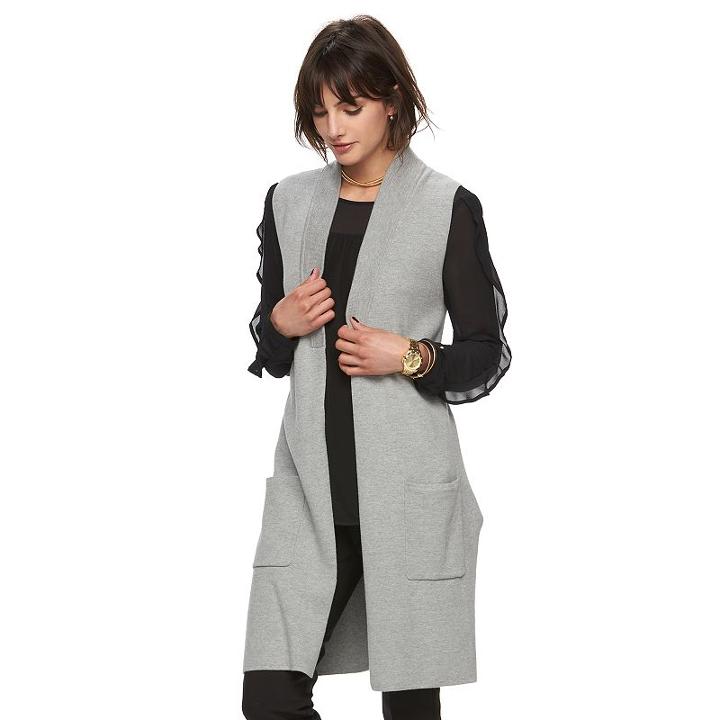 Women's Elle&trade; Long Sweater Vest, Size: Xs, Med Grey