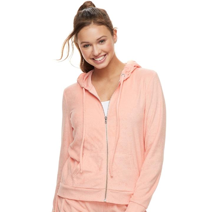 Juniors' Pink Republic Terry Zip-up Hoodie, Teens, Size: Medium, Med Green