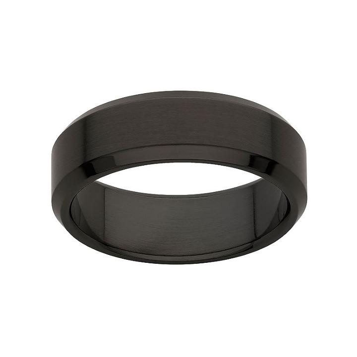 Black Ion-plated Stainless Steel Satin Finish Wedding Band - Men, Size: 5