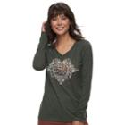 Women's Graphic V-neck Tee, Size: Small, Med Green
