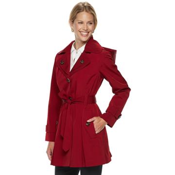Women's Tower By London Fog Hooded Double Lapel Raincoat, Size: Xl, Pink