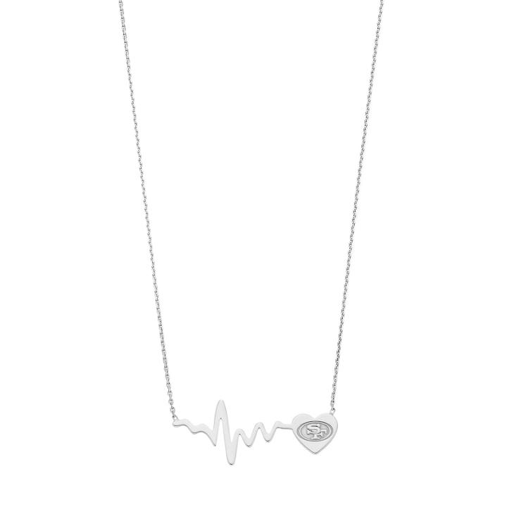 Sterling Silver San Francisco 49ers Heartbeat Necklace, Women's, Size: 18, Grey