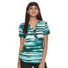 Petite Apt. 9&reg; Half-zip Mixed-media Top, Women's, Size: M Petite, Turquoise/blue (turq/aqua)