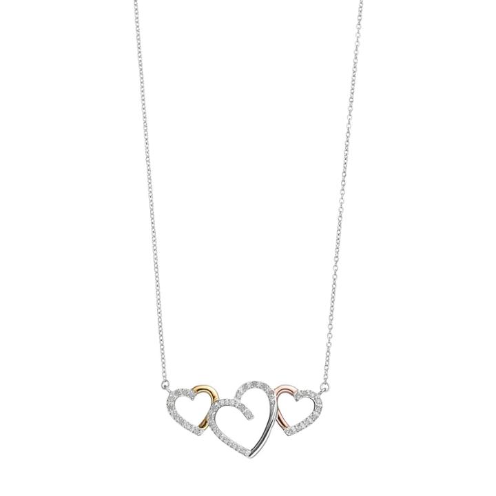 Tri Tone Sterling Silver 1/4 Carat T.w. Diamond Triple Heart Necklace, Women's, Size: 18, White