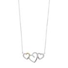 Tri Tone Sterling Silver 1/4 Carat T.w. Diamond Triple Heart Necklace, Women's, Size: 18, White