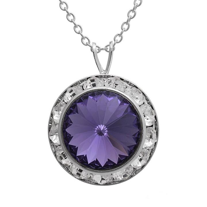 Illuminaire Crystal Silver-plated Halo Pendant - Made With Swarovski Crystals, Women's, Size: 18, Purple
