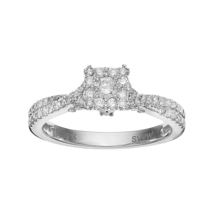 Simply Vera Vera Wang 14k White Gold 1/2 Carat T.w. Diamond Square Halo Engagement Ring, Women's, Size: 7