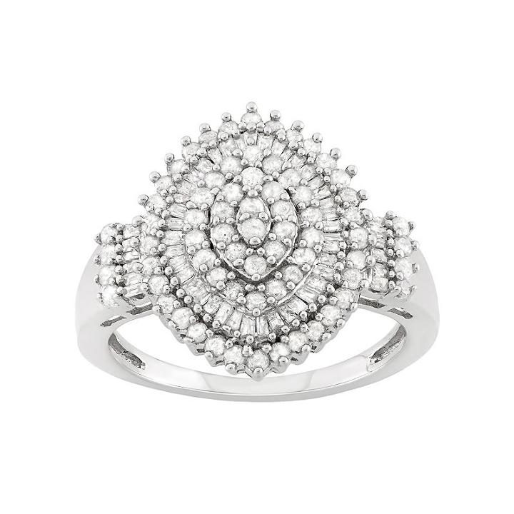 1 Carat T.w. Diamond Sterling Silver Marquise Ring, Women's, Size: 7, White