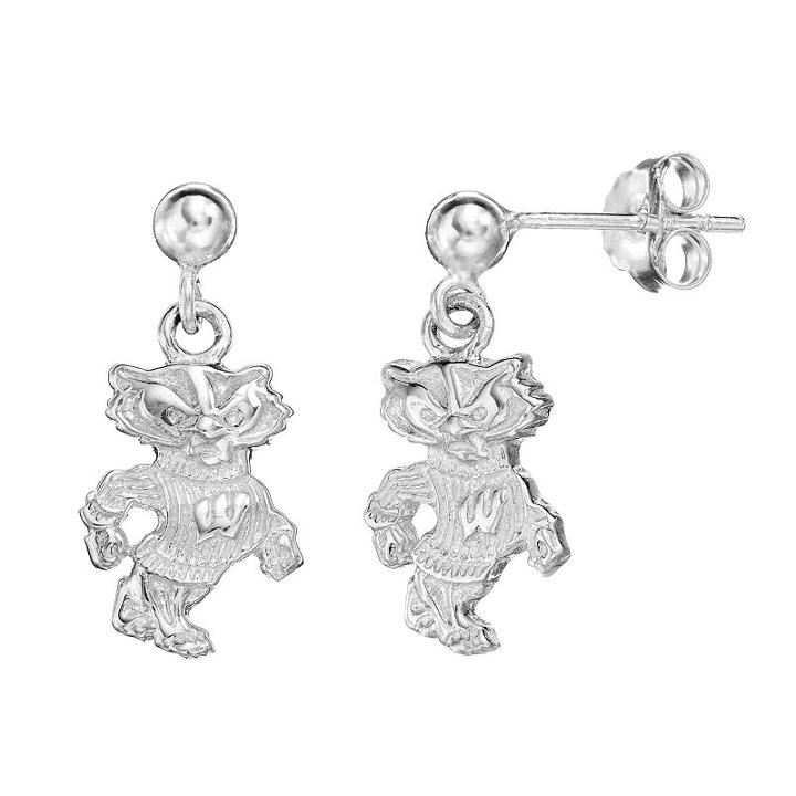 Dayna U Wisconsin Badgers Sterling Silver Drop Earrings, Women's, Grey