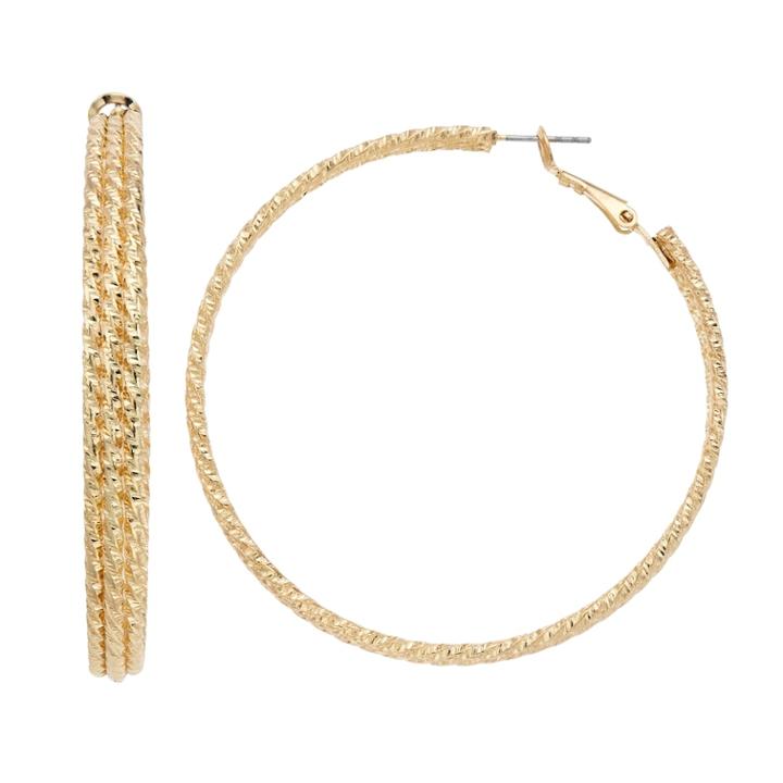 Jennifer Lopez Textured Nickel Free Triple Hoop Earrings, Women's, Gold