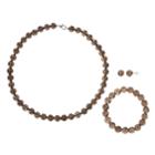 Sterling Silver Agate Bead Necklace Bracelet & Earring Set, Women's, Brown