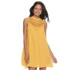 Juniors' Lily Rose Crochet Yoke Mockneck Dress, Teens, Size: Medium, Gold