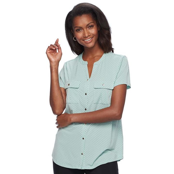 Women's Croft & Barrow® Knit Button-front Shirt, Size: Large, Med Green