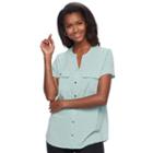 Women's Croft & Barrow&reg; Knit Button-front Shirt, Size: Large, Med Green
