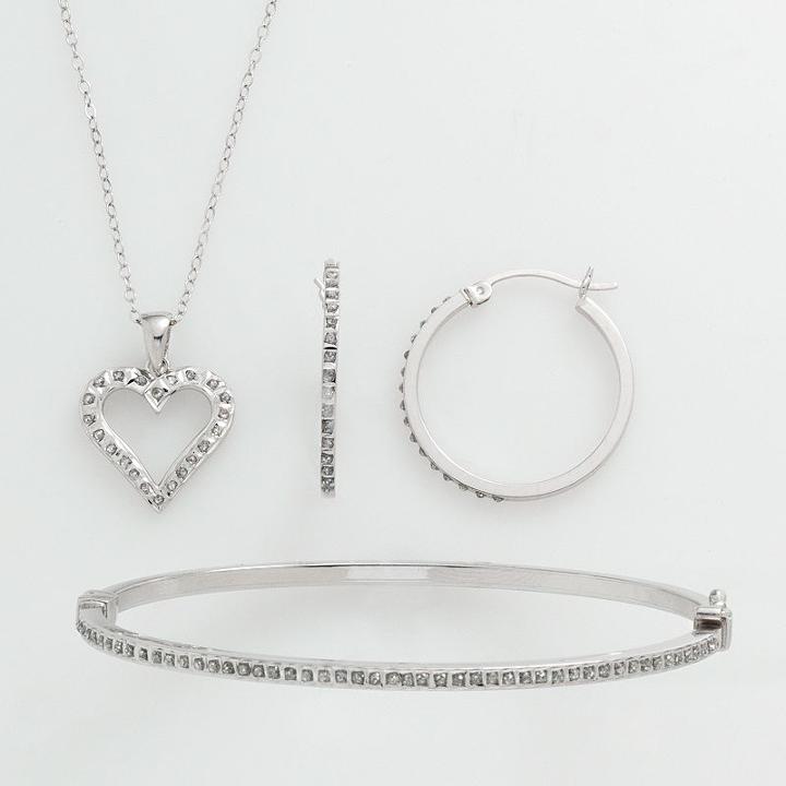 Diamond Mystique Platinum Over Silver Diamond Accent 3-pc. Pendant, Earring And Bracelet Set, Women's, Grey