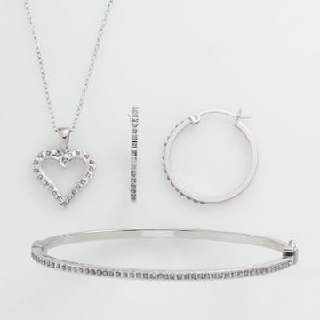 Diamond Mystique Platinum Over Silver Diamond Accent 3-pc. Pendant, Earring And Bracelet Set, Women's, Grey