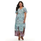 Plus Size Suite 7 Paisley Flutter Maxi Dress, Women's, Size: 1xl, Turquoise/blue (turq/aqua)