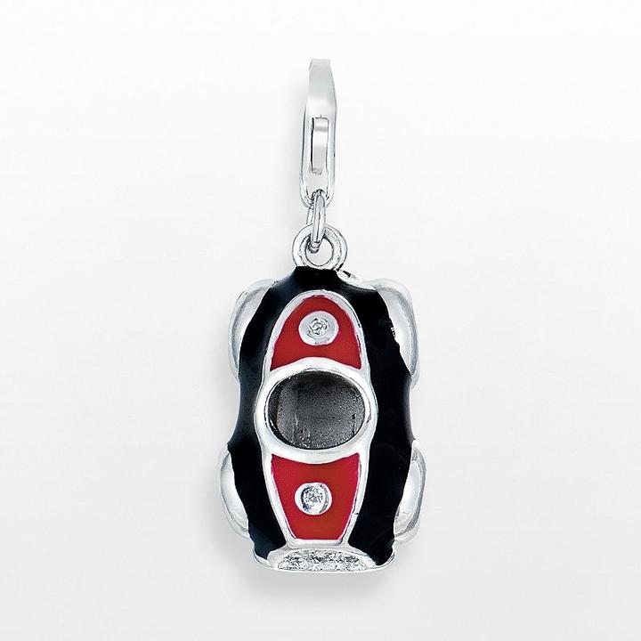Sterling Silver White Topaz Racecar Charm, Women's