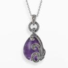 Sterling Silver Purple Glass And Marcasite Pendant, Women's, Size: 18