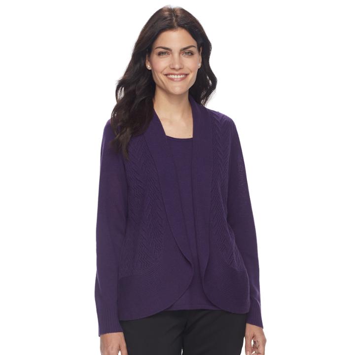 Petite Napa Valley Mock-layer Pointelle Sweater, Women's, Size: L Petite, Drk Purple