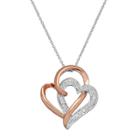 Two Hearts Forever One Two Tone Sterling Silver 1/4 Carat T.w. Diamond Double Heart Pendant, Women's, Size: 18, White