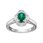 Sterling Silver Simulated Emerald & Lab-created White Sapphire Halo Ring, Women's, Size: 6, Green