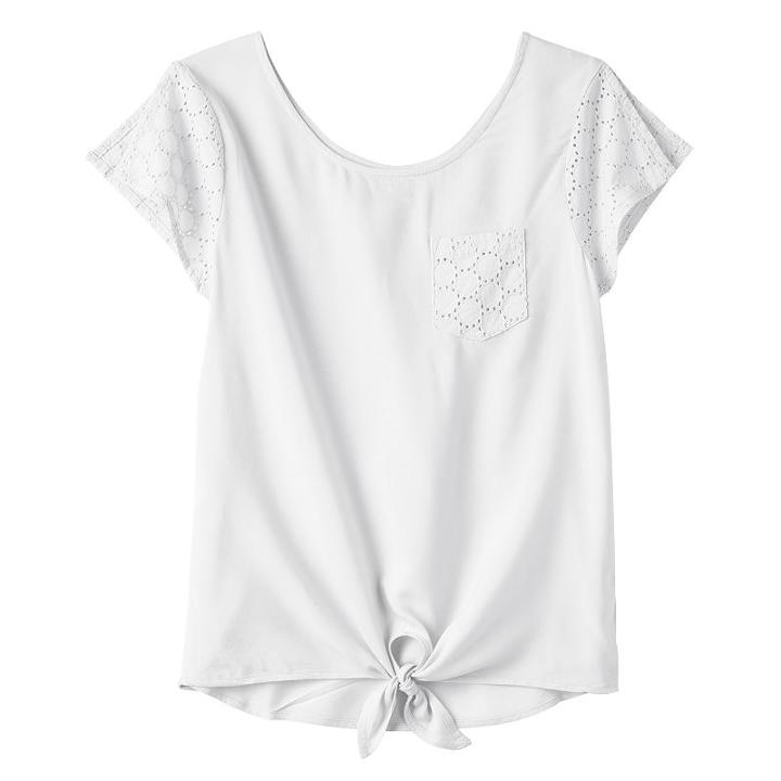 Girls 7-16 So&reg; Crochet Tie-front Top, Girl's, Size: 10, White