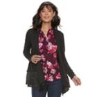 Women's Elle&trade; Charmuese Hem Open Front Cardigan, Size: Xl, Black
