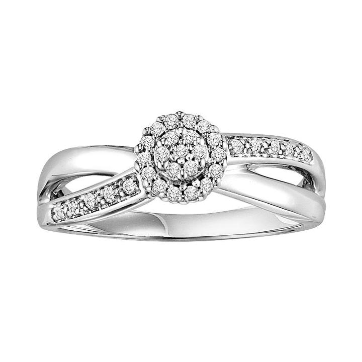Cherish Always Round-cut Diamond Crisscross Engagement Ring In 10k White Gold (1/6-ct. T.w.), Women's, Size: 7.50