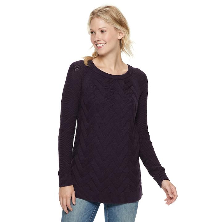 Women's Sonoma Goods For Life&trade; Lattice Cable-knit Crewneck Sweater, Size: Medium, Purple
