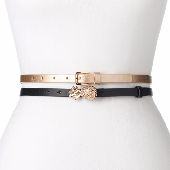 Women's Sonoma Goods For Life&trade; Pineapple Buckle 2-for-1 Belt Set, Size: Medium, Gold