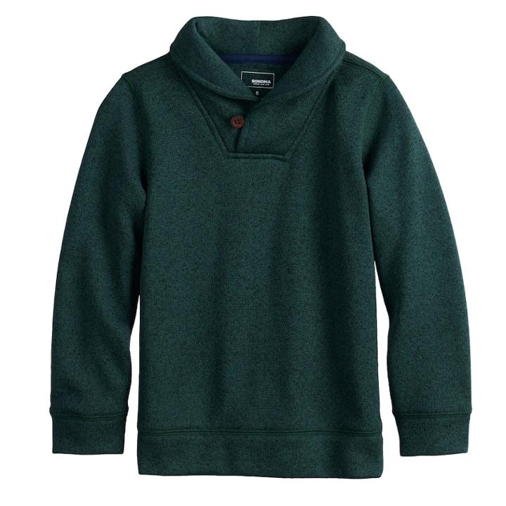Boys 4-12 Sonoma Goods For Life&trade; Sweater Fleece Shawl Pullover Top, Size: 12, Dark Green