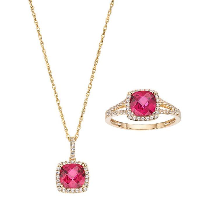 10k Gold Lab-created Ruby & White Sapphire Halo Jewelry Set, Women's, Size: 7, Red