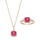 10k Gold Lab-created Ruby & White Sapphire Halo Jewelry Set, Women's, Size: 7, Red