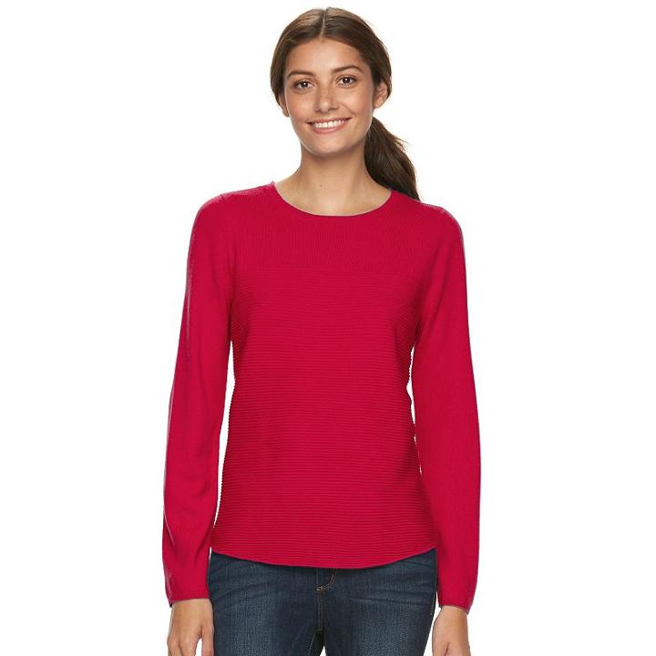 Women's Croft & Barrow&reg; Cozy Ribbed Crewneck Sweater, Size: Small, Med Red