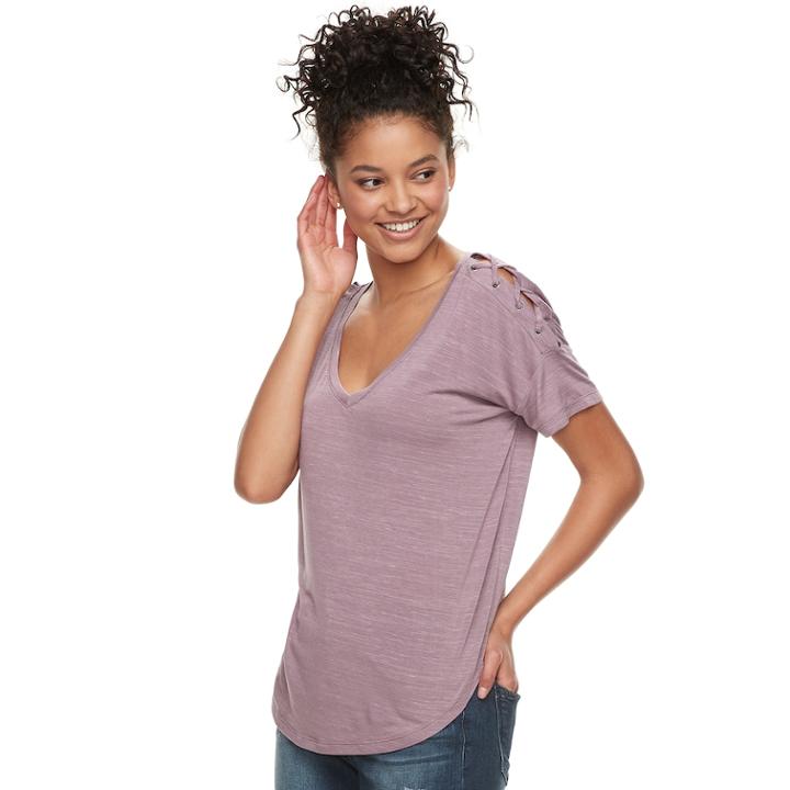 Juniors' So&reg; Lace-up Shoulder Tee, Teens, Size: Xs, Lt Purple